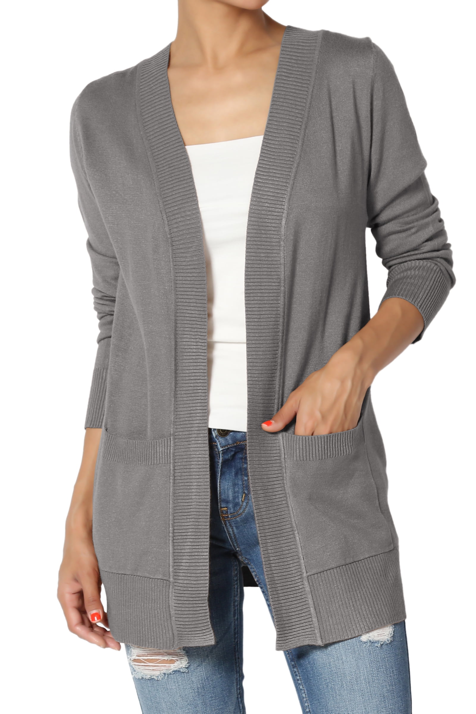 TheMogan Women/'s Boyfriend Relaxed Fit Open Front Pockets Knit Sweater Cardigan