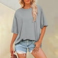 thumbnail image 2 of Cqxid525 Short Sleeve Tops For Women Summer Tops For Women Short Sleeve Crewneck Oversized T Shirts Trendy Solid/Flower Printed Beach Vacation Clothes Gray Xl, 2 of 6