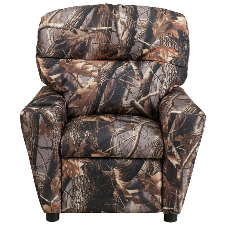 Emma Oliver Camouflaged Fabric Kids Recliner with Cup Holder