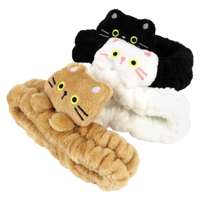 MIXXI Diadema de Spa para Lavado Facial, Set de 3 Diademas Suaves y Esponjosas con Diseño de Gato, para Maquillaje, Cuidado de la Piel, Yoga y Ducha