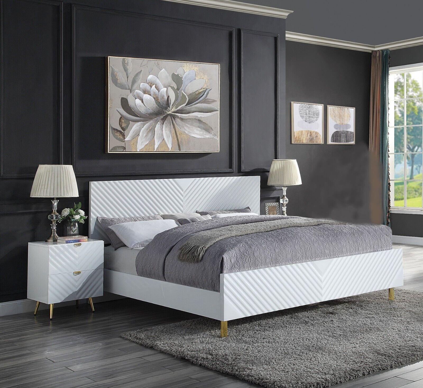 Glamorous Style Bedroom 3pc Set Eastern King Size Bed 2x Nightstands