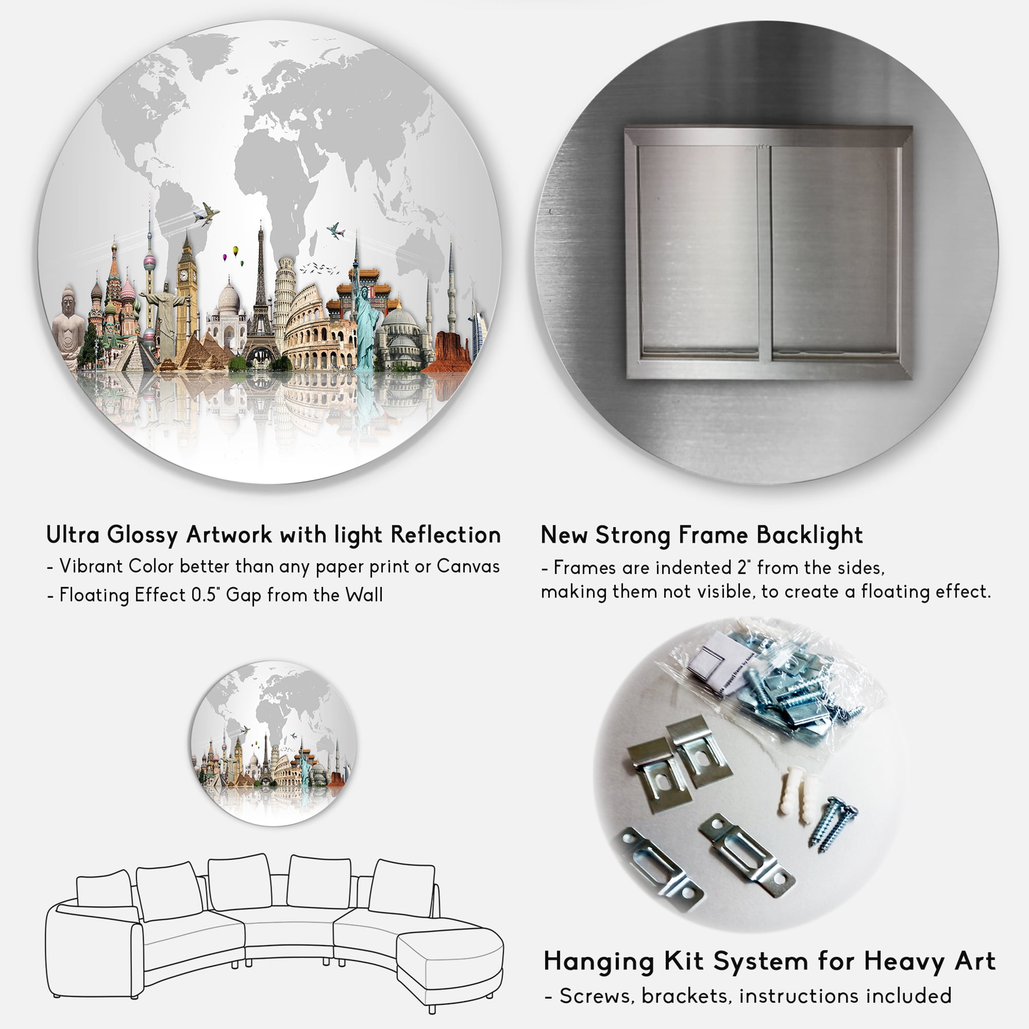 Designart Famous Monuments Across World' Circle Metal Wall Art
