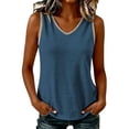 thumbnail image 6 of Women's V Neck Shirts Contrast Trim Sleeveless Tank Top Breathable Casual Undershirt for Summer Blue 2XL, 6 of 7
