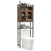 Topbuy Over The Toilet Storage Cabinet 5-Tier Bathroom Toilet Organizer w/2 Metal Mesh Doors & 3-Position Adjustable Shelf