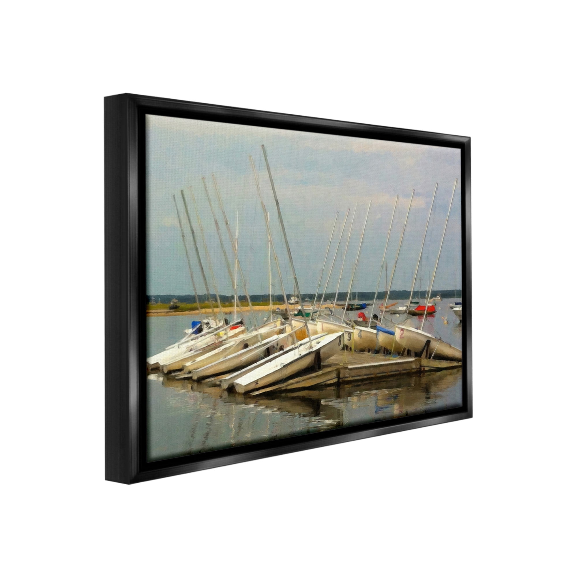 Stupell Industries Maritime Docked Boats Transportation Painting Black Floater Framed Canvas Art Print Wall Art, 21 x 17