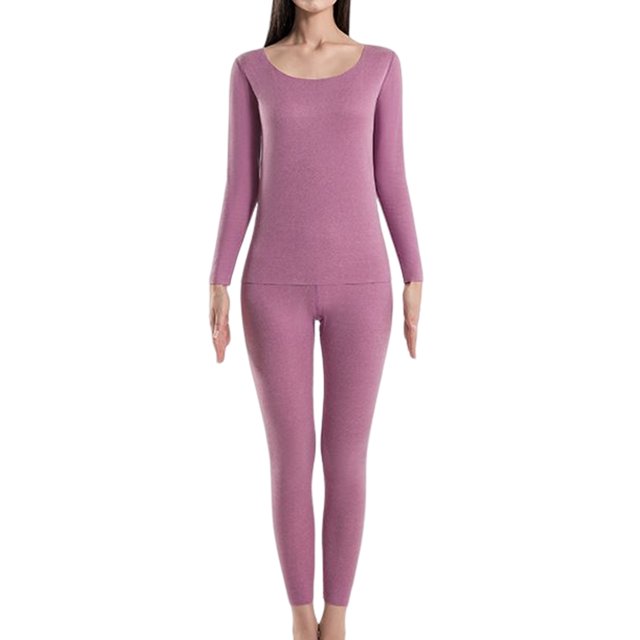 Minnieouse Conjunto de ropa interior para hombre, calzoncillos largos térmicos elásticos de Color sólido para mujer, capa base cálida, vestido Ropa interior Mujeres moradas