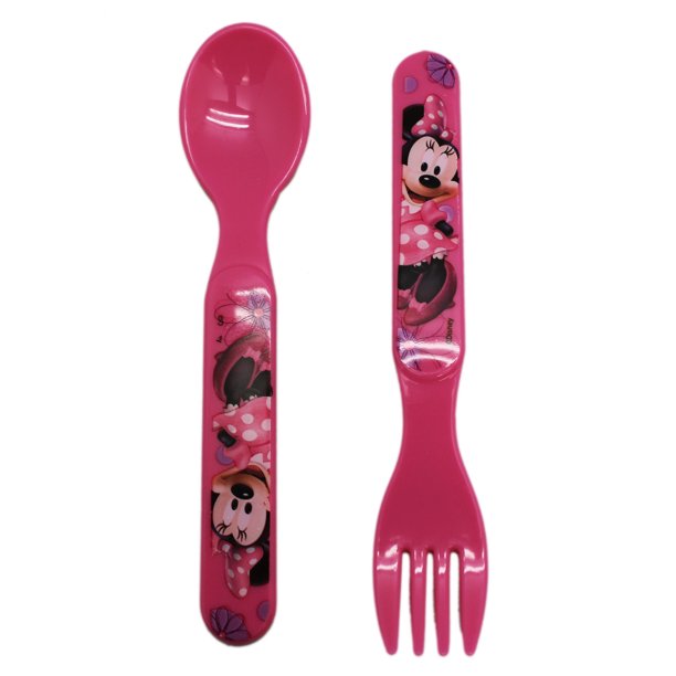 Disney's Minnie Mouse Pink Colored Kids Plastic Spoon and Fork Set