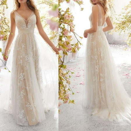 Costmoons Sleeveless Lace Wedding Dress Walmart Com