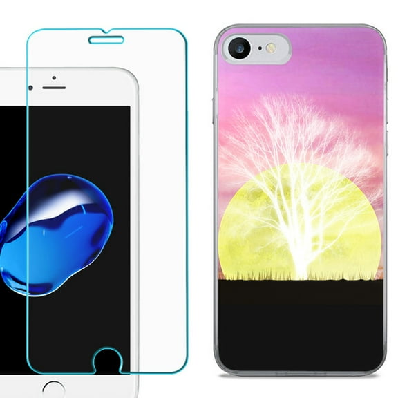 For Apple iPhone SE 2020 Case, Slim-Fit TPU Phone Case, with Tempered Glass Screen Protector, by OneToughShield ® - Moonlight Tree