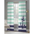 thumbnail image 5 of Anchor Aqua Semi Sheer Curtains 84 Inch Length 2 Panels Set, Modern Navy Blue White Striped Nautical Sheer Kitchen Curtain Privacy Voile Window Curtain for Living Room Bedroom Rod Pocket Drapes, 5 of 7