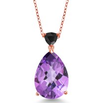 Gem Stone King 10.18 Ct Pear Shape Checkerboard Purple Amethyst Black Onyx 18K Rose Gold Plated Silver Pendant with Chain