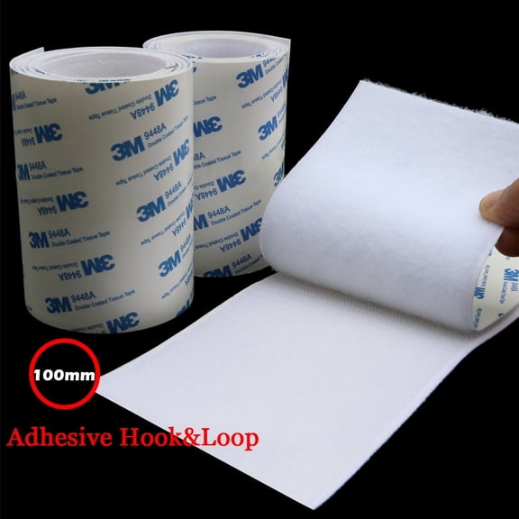 White 100mm x 1M Heavy-Duty Hook & Loop Tape - Heat/Waterproof Adhesive, No-Residue for Home & Auto DIY