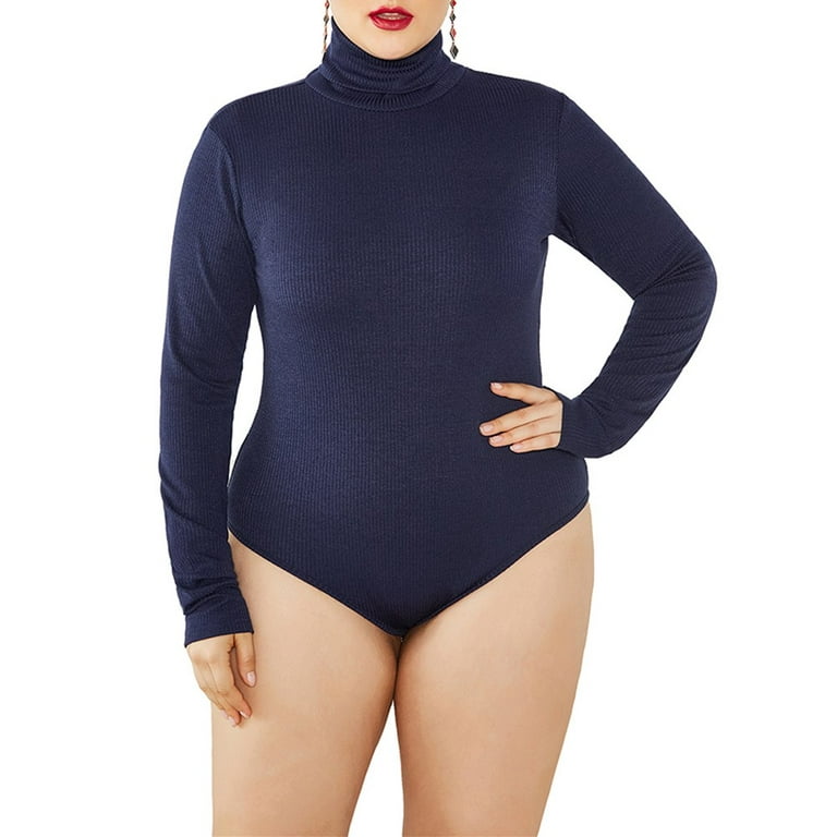 ALSLIAO Plus Size Women Turtleneck Bodysuit Knit Top Long Sleeve  SlimT-Shirt Sweater Black XL 