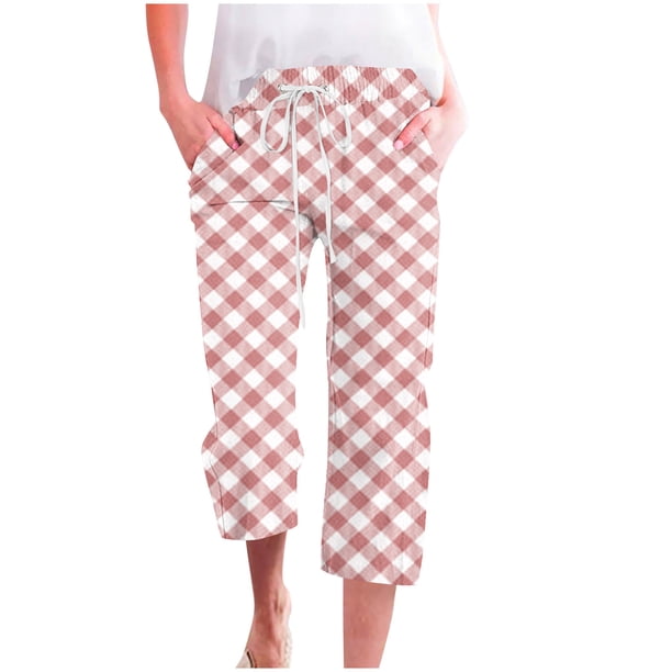 Pantalones Casuales de Mujer de Impresión Floral Cintura Elástica Suelta, Pantalones de Pierna Ancha Recta con Bolsillos