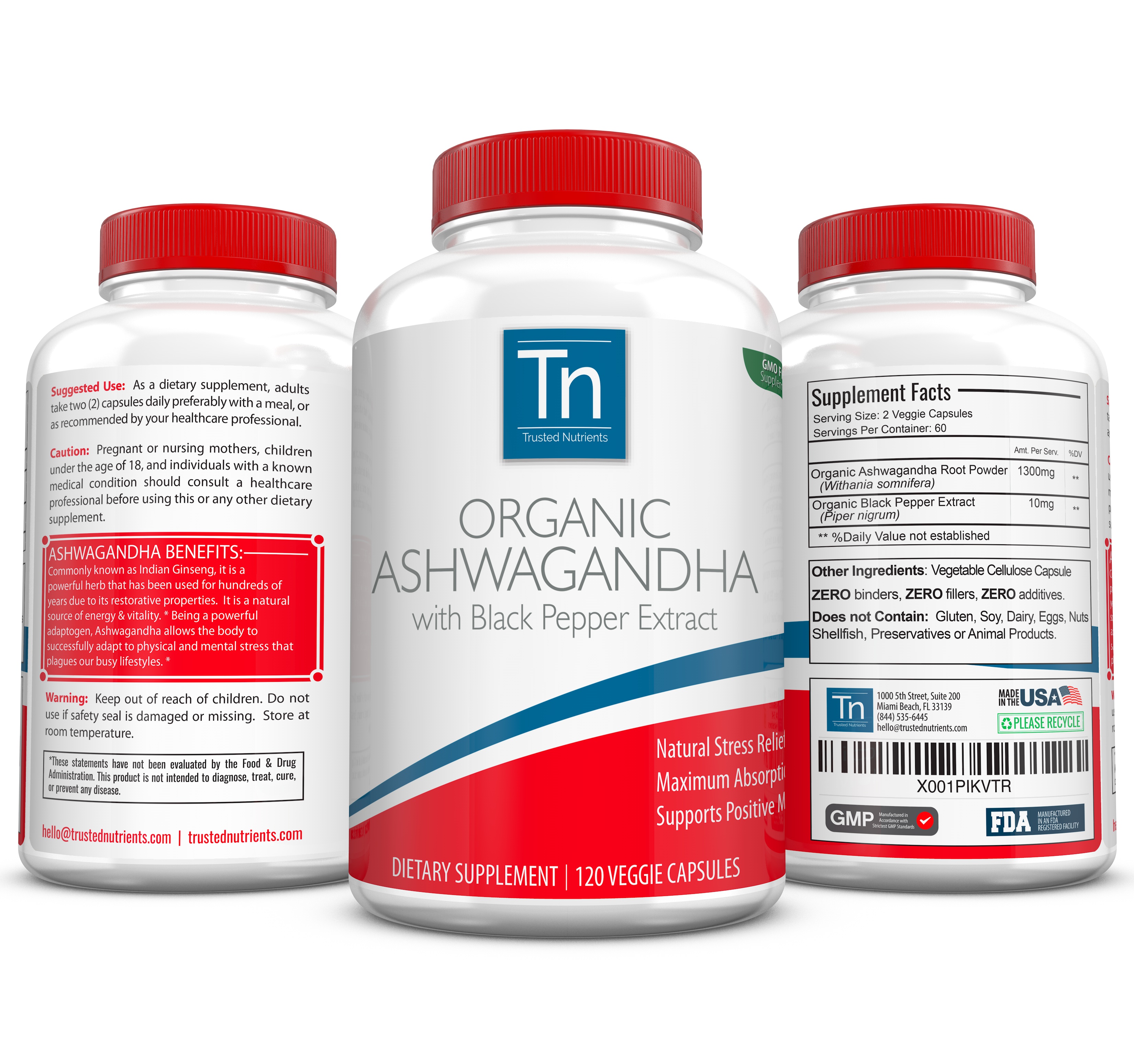 Trusted Nutrients Organic Ashwagandha with Black Pepper Extract 120