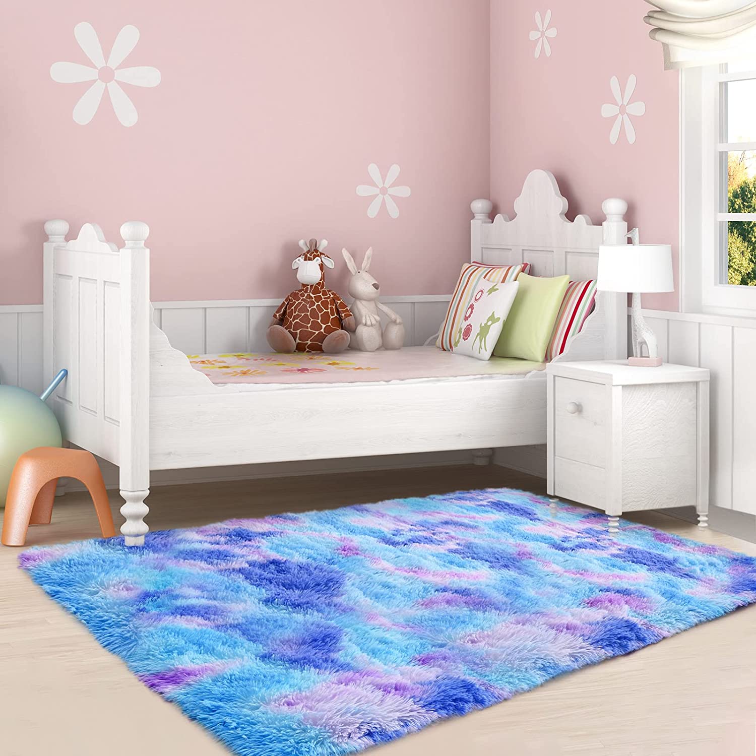Lochas Soft Fluffy Rainbow Rugs Shaggy Colorful Carpet Plush Area Rug for Living Room Bedroom Nursery Kids Girls Playroom Rugs Home Decor Mat,3'x5', Purple&Blue
