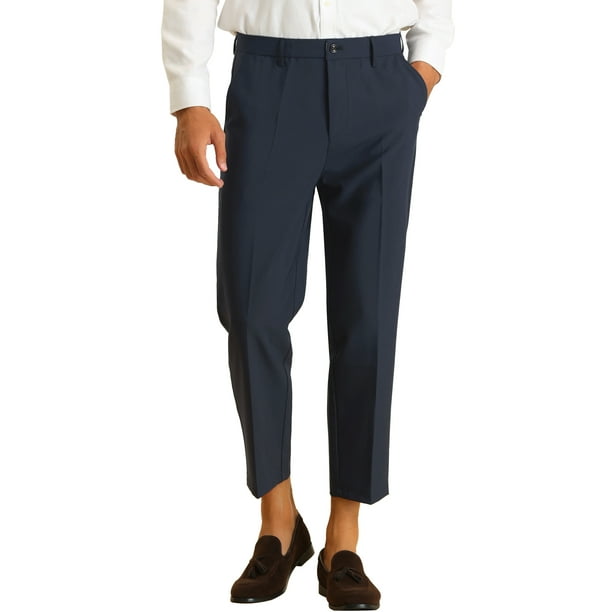 Cropped Business Pant for Men Slim Fit Ankle Length Flat Front