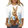 thumbnail image 2 of AGWOLF Happy Easter Womens Tops 3/4 Sleeve T Shirts for Women Plus Size Crewneck Blouses Dressy Bunny Eggs Printed Tee Shirts, 2 of 5