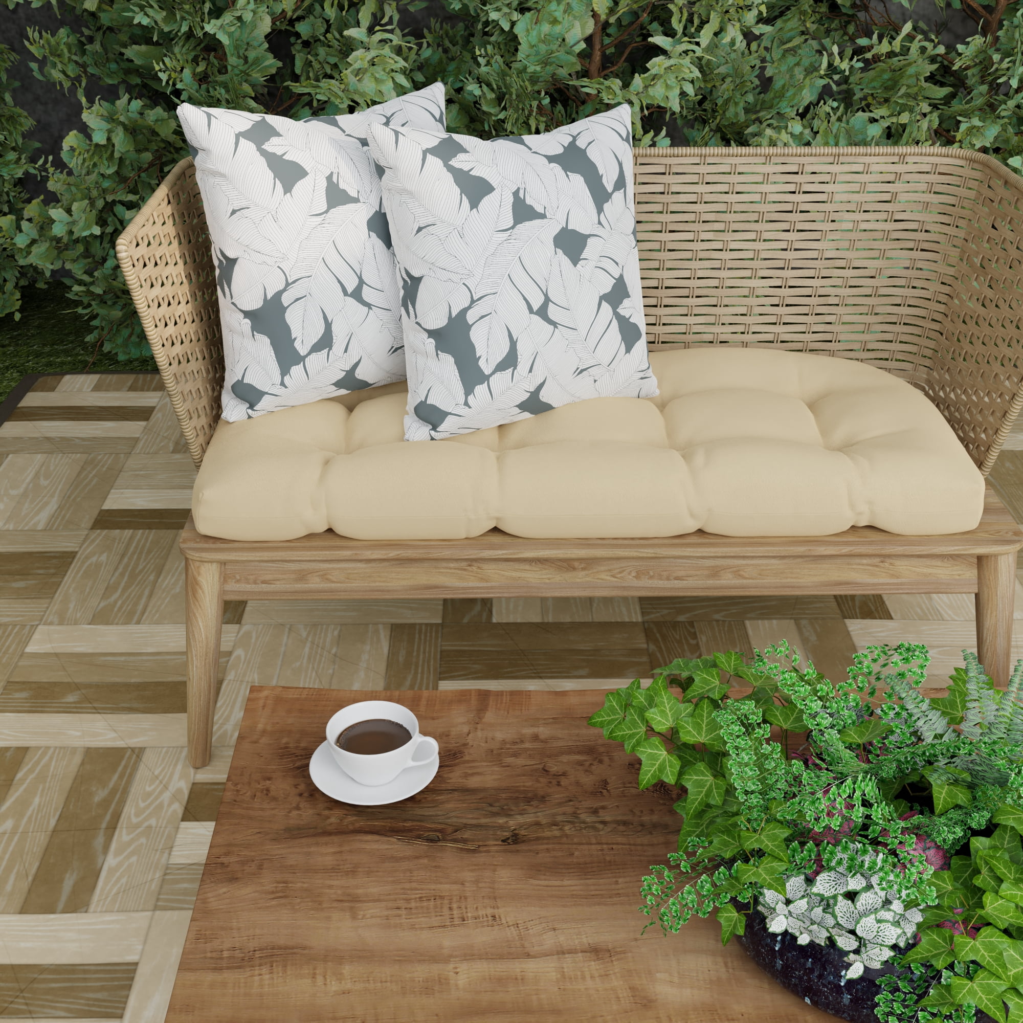 Jordan Manufacturing 16" x 16" Carano Stone Grey Leaves Square Outdoor Throw Pillow (2 Pack)