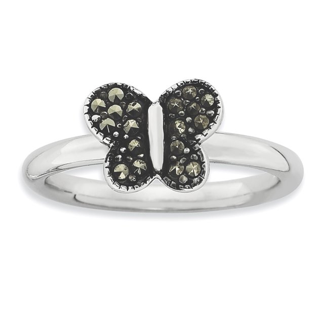 925 Argent Sterling Marcassite Papillon Bague Empilable Pierre Précieuse