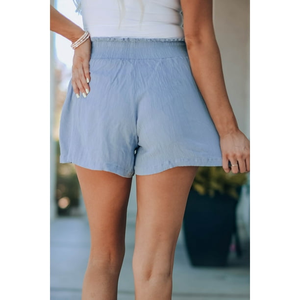 ABPHQTO Shorts de cintura alta con fruncido azul cielo para mujer