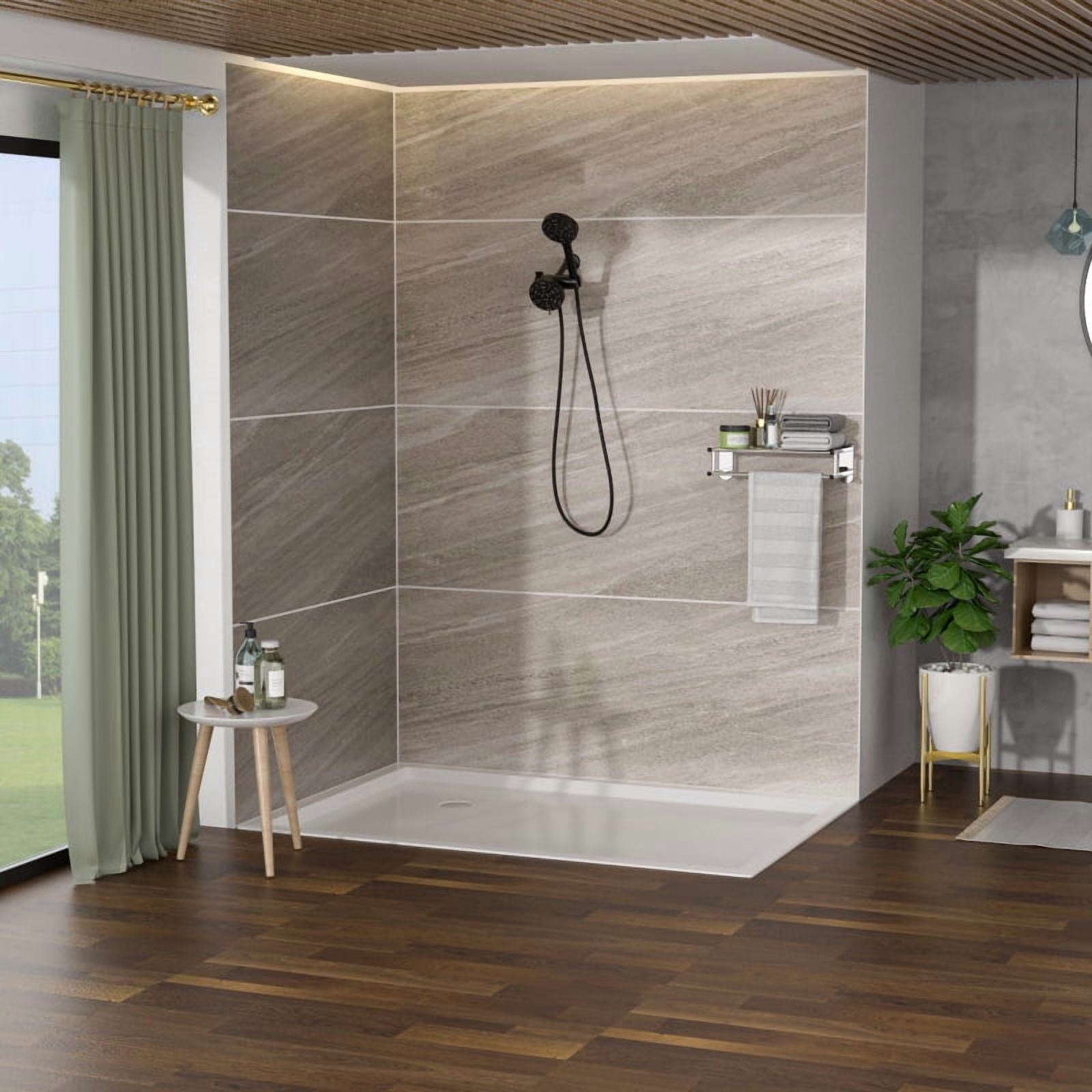 Multi Function Dual Shower Head - Shower System with 4.7" Rain Showerhead, 8-Function Hand Shower, Brushed Nickel On-Site   RR