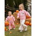 thumbnail image 5 of RUINIXCW Toddler Baby Girls Halloween Outfit Infant Baby Girls Fall Winter Clothes Cute Ghost Pumpkin Print Ruffled Long Sleeve Sweatshirt Top with Flare Pants Bell Bottom Set, 5 of 9