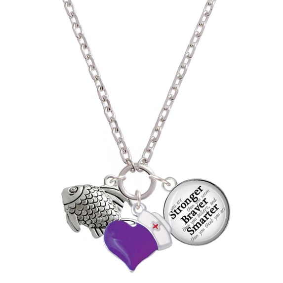 Delight Jewelry Silvertone Antiqued Fish - Purple Heart Nurse Strong Zoe Necklace