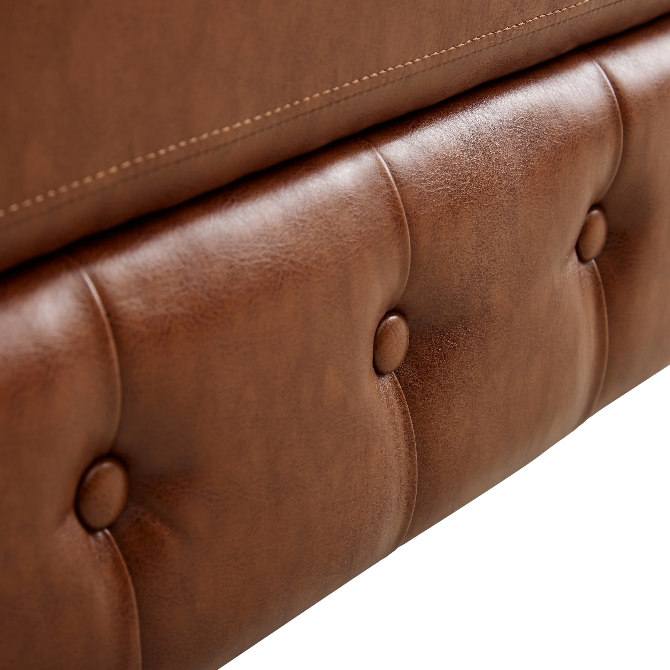Christopher Knight Home Modern Rectangle Storage Ottoman, Tufted PU Leather Footrest, Wood Legs, Brown