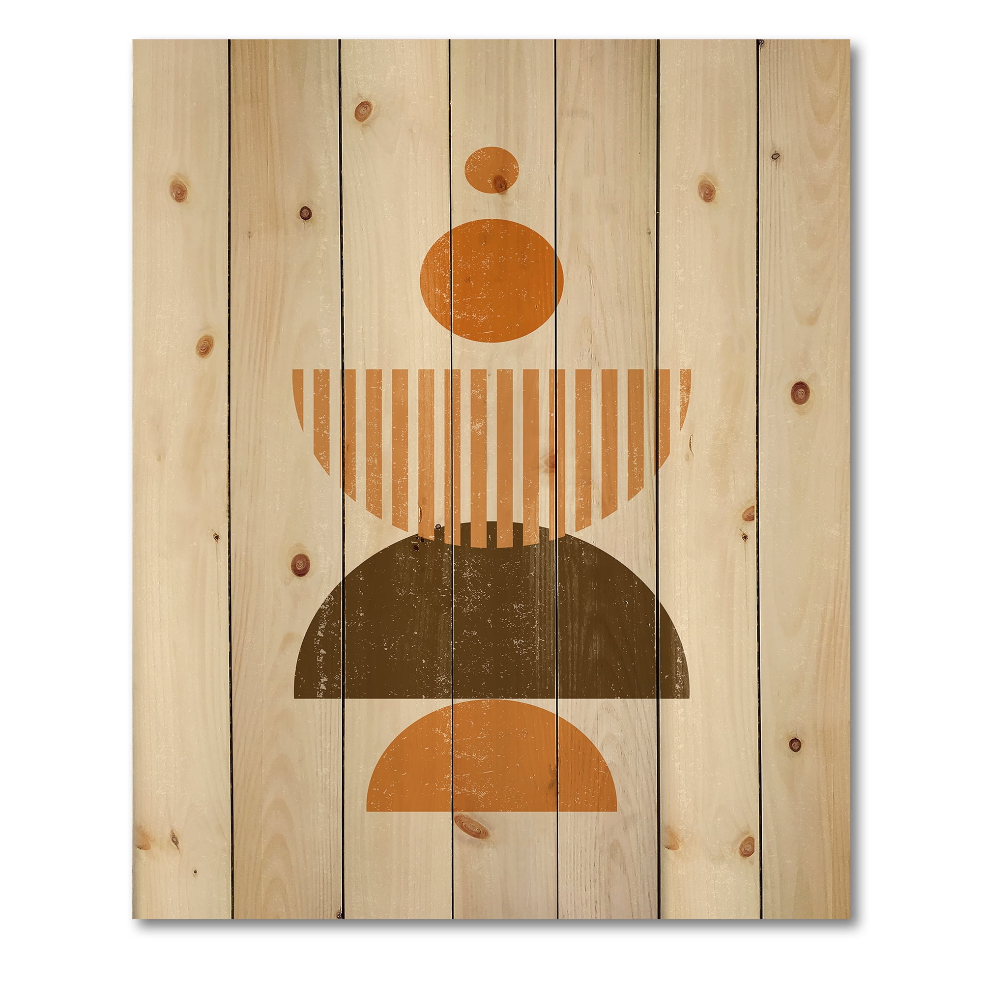 Designart 'Abstract Minimal Moon and Sun In Earth Tones I' Modern Print on Natural Pine Wood