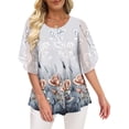 thumbnail image 2 of ONLYSHE Womens Crew Neck Flowy T Shirts Short Sleeve Pleated Ruffle Summer Tunic Tops Loose Fit Henley Blouse, 2 of 6