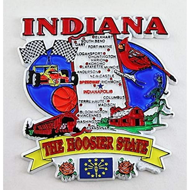 Indiana State Elements Map Fridge Collectible Souvenir