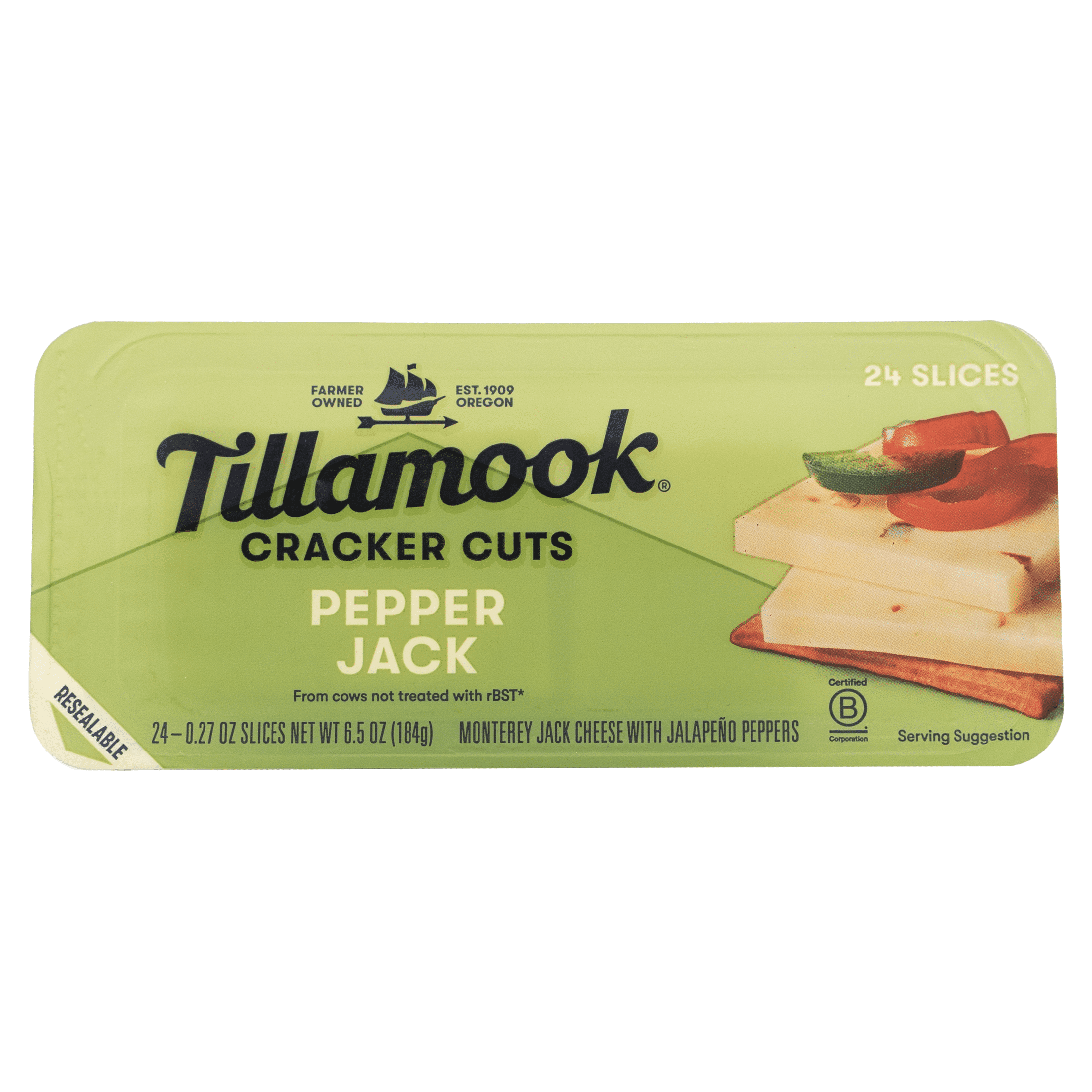 Tillamook Cracker Cut, Pepper Jack, 0.27 oz Each, 24 Slices, Plastic Box