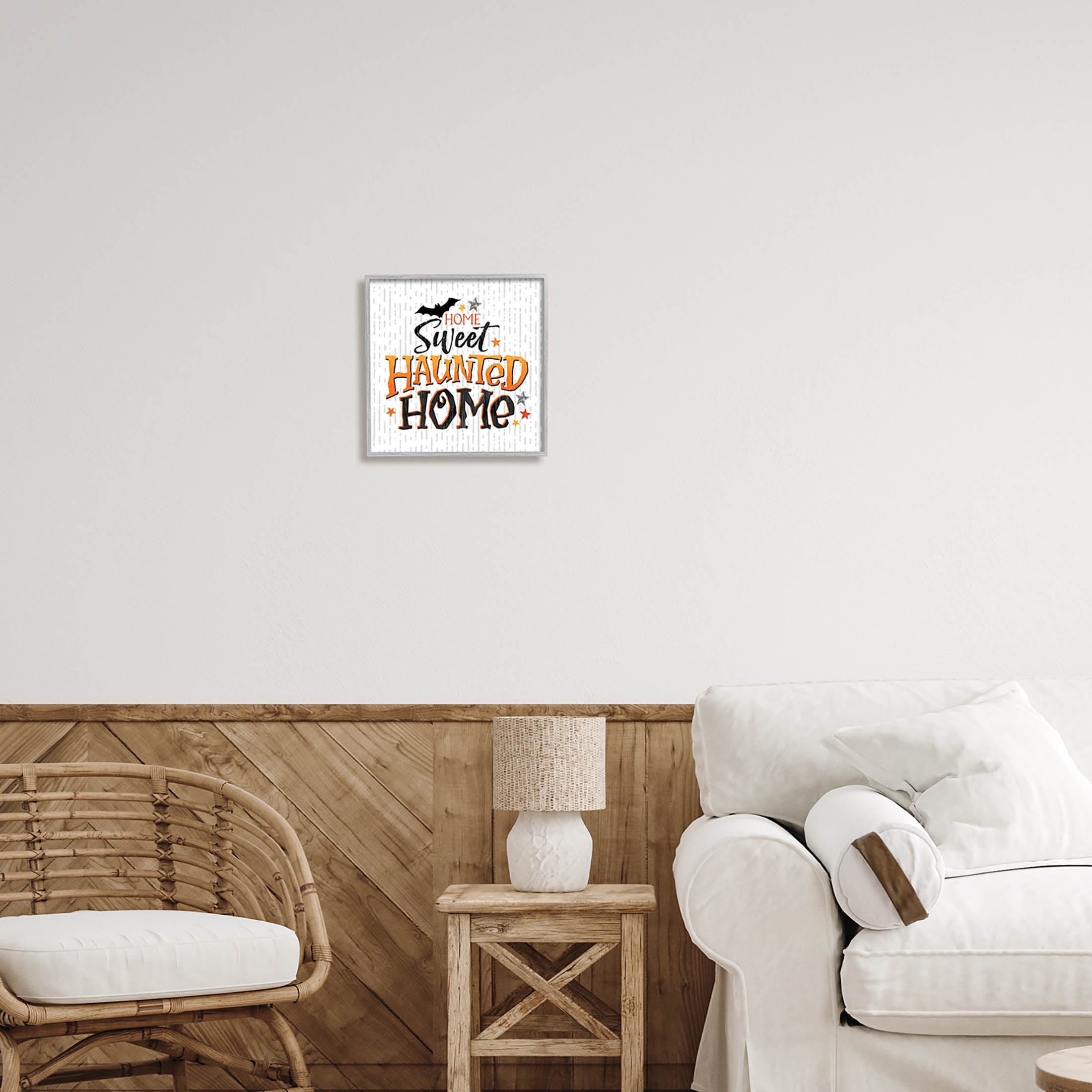 Sweet Haunted Home Patterned Holiday Graphic Art Gray Framed Art Print Wall Art
