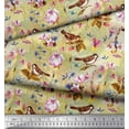 thumbnail image 3 of Soimoi Velvet Fabric Leaves,Floral & Sparrow Bird Print Fabric by Yard 58 Inch Wide, 3 of 3
