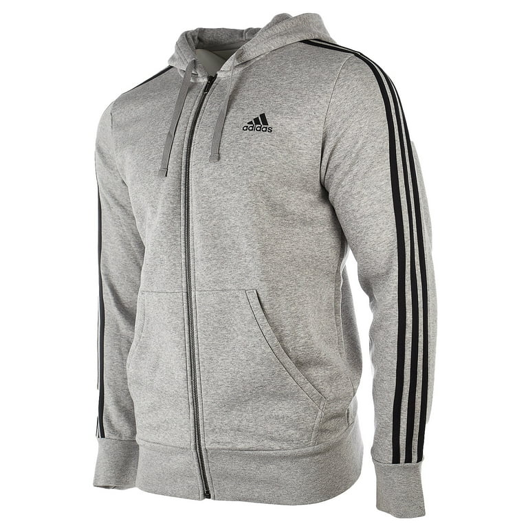 Adidas Essentials 3-Stripe Full Fleece Hoodie - Medium Grey Heather/Black - Mens - XL - Walmart.com