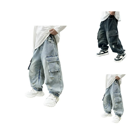 Boys Jeans Baggy Jeans Boys Boys Casual Straight Leg Jeans Loose Fit Denim Pants with Pockets Comfortable Durable Stylish for Kids
