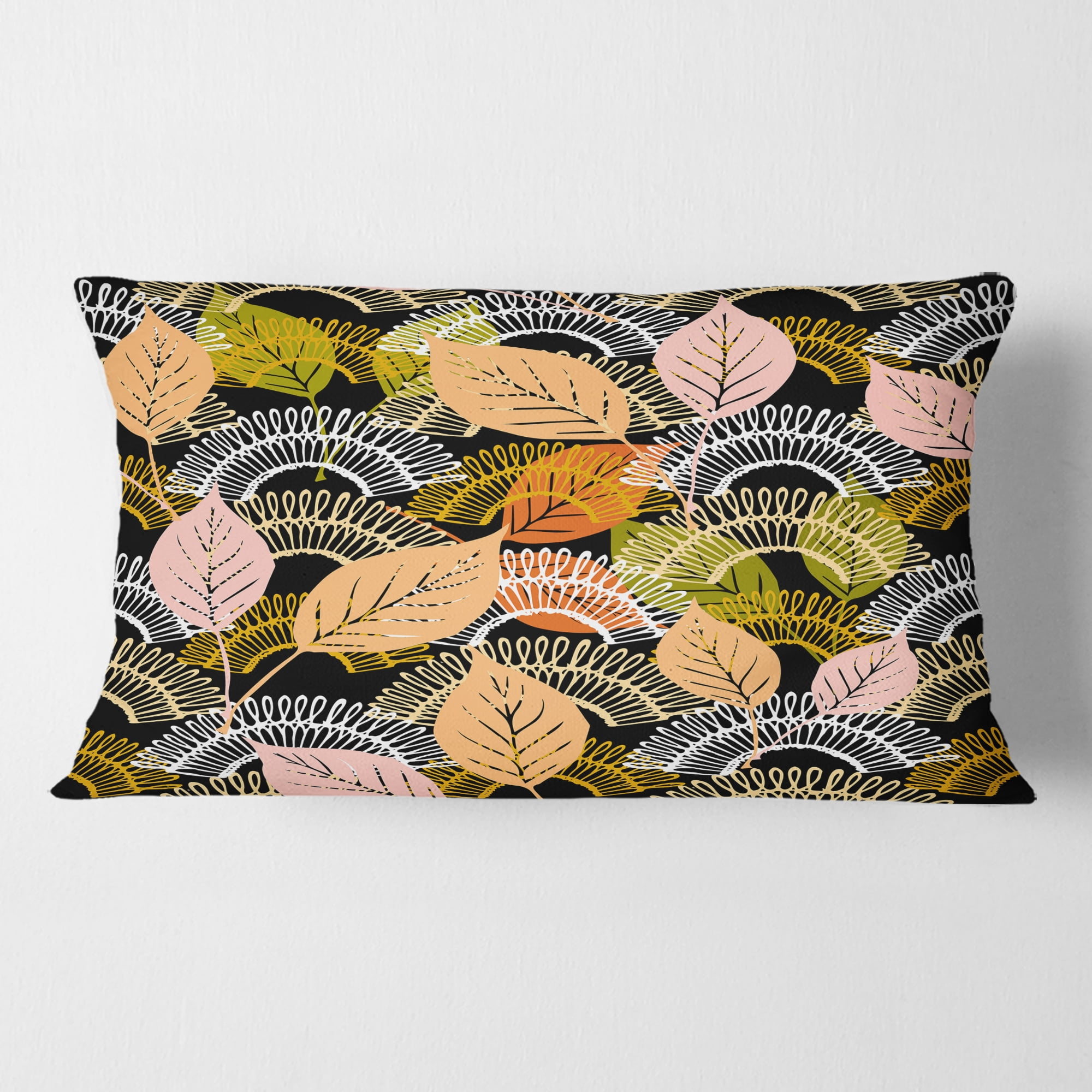 Designart Autumn leaves lace textured pattern' Mid-Century Modern Throw Pillow - 12x20