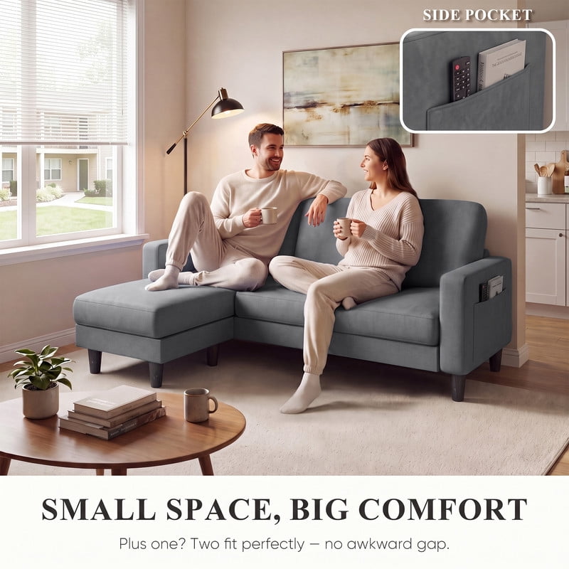 Lacoo L-Shaped Sofa Couch, 72" Modern Reversible Chaise Cloud Sofa with Cushions for Living Room, Apartment and Small Space, Dark Gray