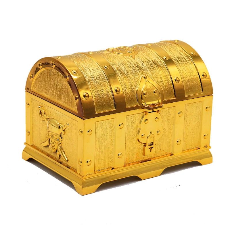 Vintage Wooden Pirate Treasure Chest Box Gem Jewelry Trinket Storage Case LP 