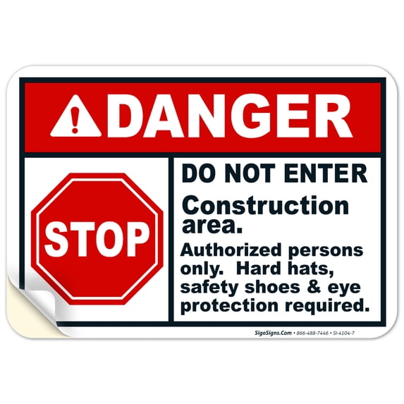 Do Not Enter Construction Area Danger Sign, 10x7 Vinyl Sticker