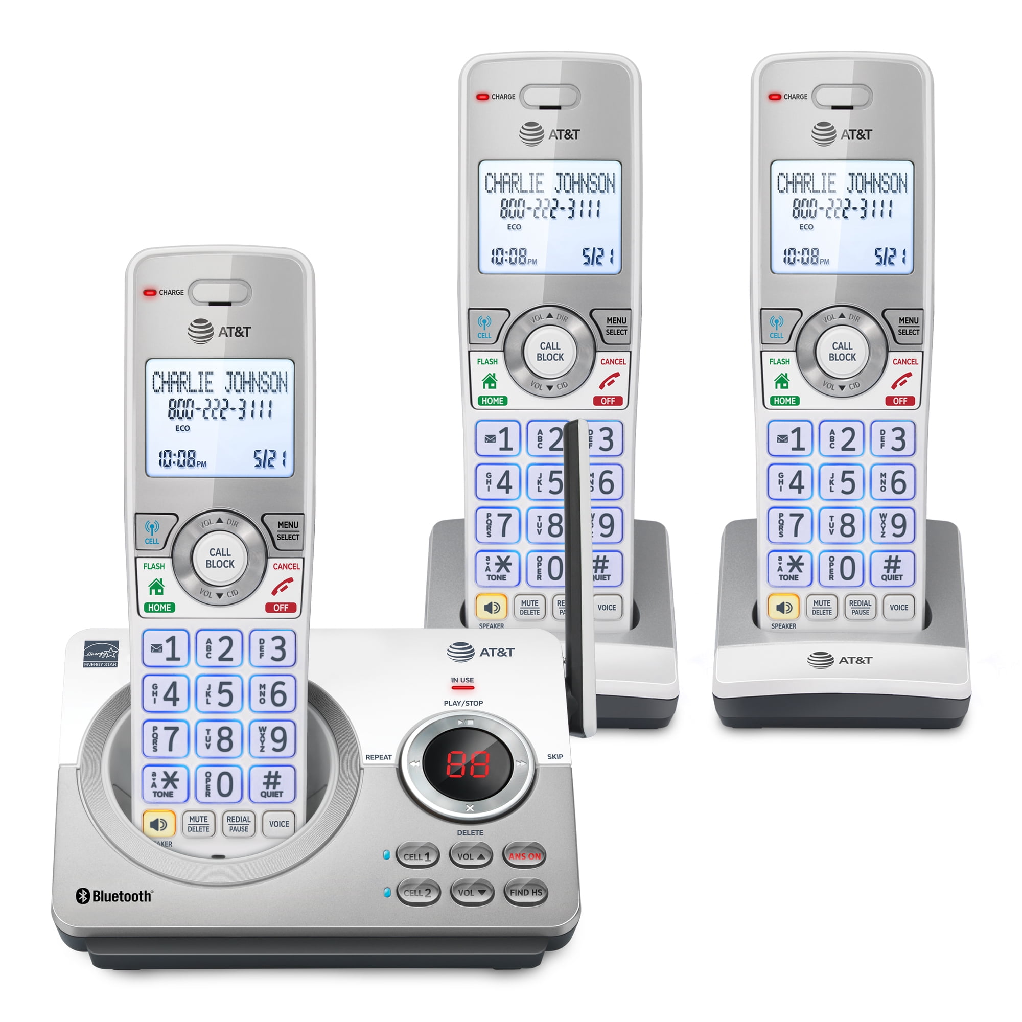 AT&T DL72310 DECT 6.0 Wall Mount 3 Handsets Cordless Phone with Digital Answering System, Silver & White, 3 Count