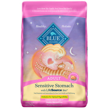 Blue Buffalo BLUE Sensitive Stomach All Breeds Adult Dry Cat Food, Chicken & Brown Rice Recipe, (Best Cat Food For Feline Sensitive Stomachs)