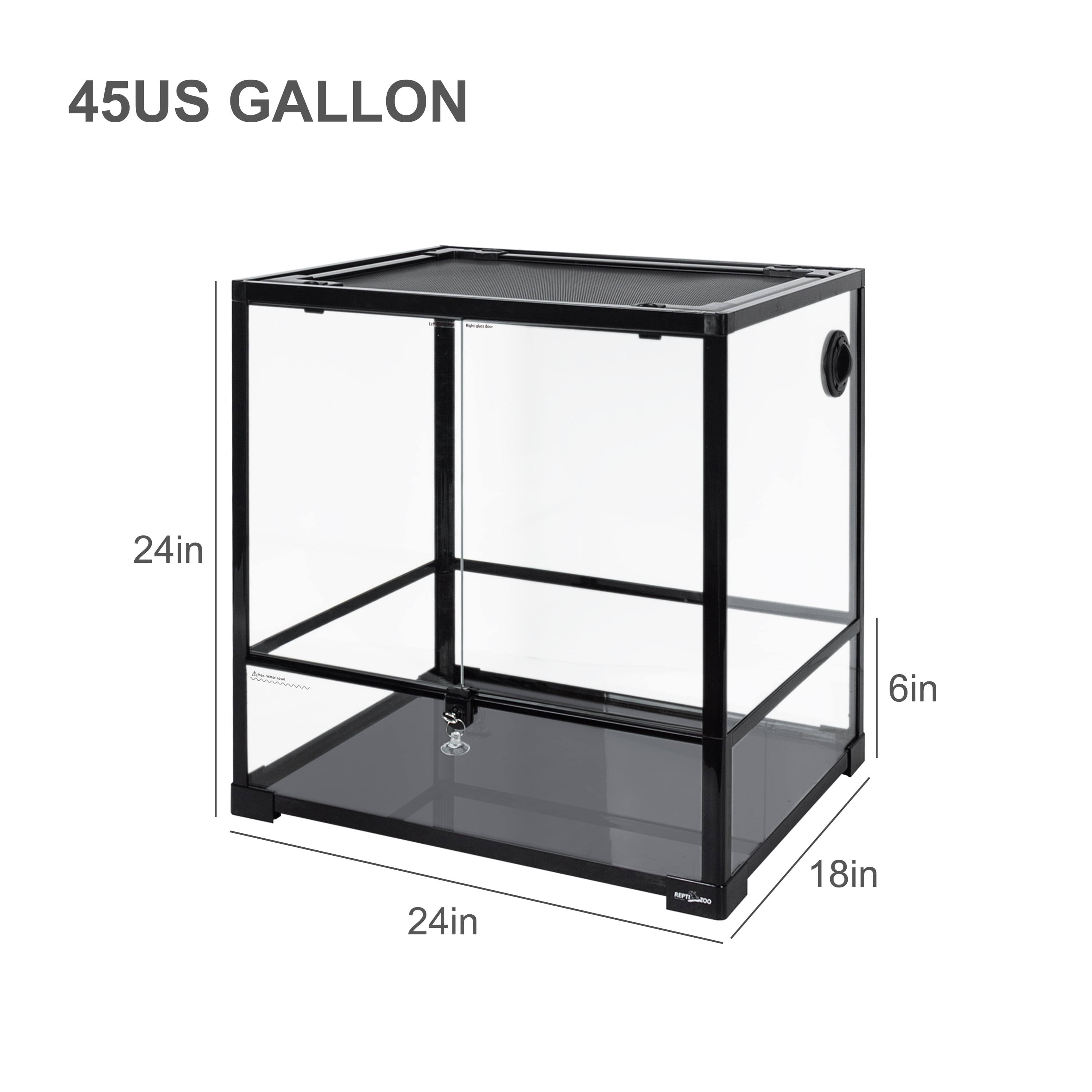 REPTIZOO Reptile Glass Terrarium with Double Hinge Door 24" x 18" x 24"（45 Gallon)