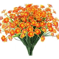 Sinhoon 4 Bundles Artificial Daisy Mums Flowers Outdoor Fake Flowers for Decoration No Fade Faux Plastic Flower Garden Porch Window Box Décor (Orange Red)