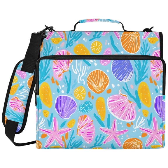 ALAZA Zipper Binder Seashell Starfish Pattern 2 inch 3 Ring 500 Sheet Capacity Trapper Keeper File Folder Organizer Bag