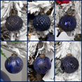 thumbnail image 2 of AuldHome Design Farmhouse Ball Ornaments (Set of 6, Blue); Distressed Metal Glass Ball Vintage Style Navy Blue Christmas Decorations, 2 of 9