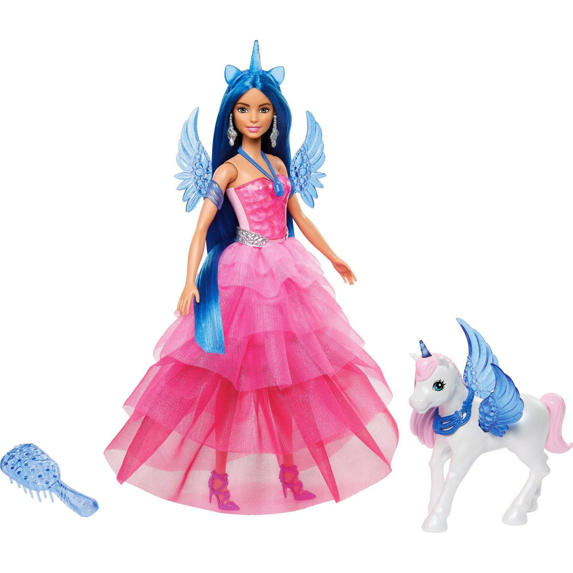 Barbie Unicorn Toy, 65th Anniversary Doll with Blue Hair