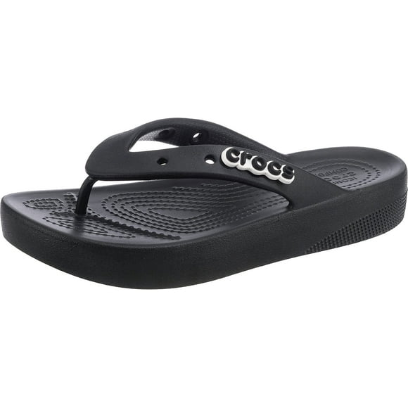 Crocs Women's Classic Flip Flops | Platform Shoes Wedge Sandal, Black, 10