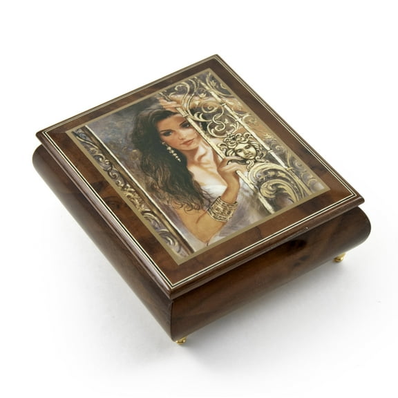 Gorgeous Wood Tone Ercolano Painted Music Box Titled "Circe" by Brenda Burke - HatikvahIsraeli National Anthem